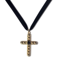 Collana a croce dorata gotica con pietre nere su un nastro di velluto nero - Collana Dorata + Nastro di Velluto Nero
