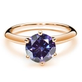 S925 sterling silver six-prong ring with a round purple gemstone in rose gold finish - US 8 / Violet Blue