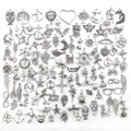 Assorted antique silver alloy charms including owl, tree of life, and heart shapes for DIY jewelry - M97-Mixed Antique Silver-100pcs