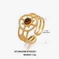 Adjustable golden stainless steel ring featuring a round brown tiger eye stone inlay - Size 7 (Adjustable) / Tiger Eye Stone Style
