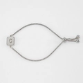 Adjustable silver box chain bracelet with sandblasted square tag featuring letter C - Gold C