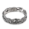 Retro geometric link bracelet for men in 316L stainless steel with engraved patterns - Vintage Carved Style (KB82294-BD) / 26cm