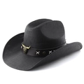 Cappello da cowboy nero in paglia con fascia in pelle e decorazione a testa di toro - M (56-58cm) / Tutto Nero