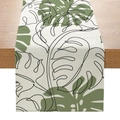Polyester table runner with green monstera leaf print on beige fabric - Monstera Leaves Pattern (ZQ7-6)