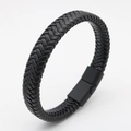 Geflochtenes Herrenarmband aus schwarzem Leder mit mattem Magnetverschluss im Minimal-Stil - Schwarz Mit Schwarzem Verschluss