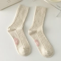 Off-white gerippte Baumwollsocken für Birkenstocks mit rosa Logostickerei - Dünne Streifen