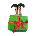 Christmas elf legs gift bag in green plush with red bow and striped stockings - A18 Leg Hat