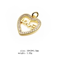 Gold hollow heart charm with LOVE text and cubic zirconia for DIY jewelry making - Style 2