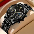Orologio al quarzo da uomo in acciaio inossidabile nero con numeri romani dorati - Indici Oro Catena Nera (2741)