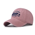 Detailed close-up of premium cotton baseball cap with high-density vintage embroidery - Pink