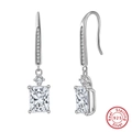 Elegant 925 sterling silver hoop earrings with rectangular green zircon and micro-pave - Rectangle Dangle-Silver/Pink