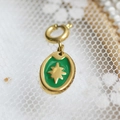 Oval gold stainless steel star charm with green enamel finish for DIY jewelry - Green Enamel Star Oval