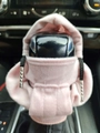 Pink velvet car gear shift hoodie cover with black drawstrings for manual or automatic knobs - Old Pink