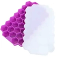 Purple honeycomb silicone ice cube tray with a semi-transparent white lid - 37-Grid with Lid Purple