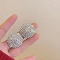 Sparkling silver stud earrings with micro-pave crystals on a circular metal base - Silver (Silver Pin)