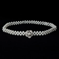 Detailed view of elegant double-row pearl waist chain with a silver flower buckle clasp - Silver Color Flower Center Large Artificial Pearl Buckle (Style 15)