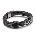 Bracciale da uomo in pelle nera intrecciata con chiusura magnetica grigia e borchie metalliche - Stile B Scala Meccanica (KB134584)