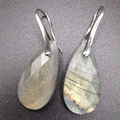 Labradorite teardrop earrings with silver hooks on a black textured background - 13*25*6MM / Labradorite