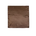 Detailed view of the coffee brown satin square scarf showing smooth texture and machine-stitched edges - Camel