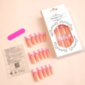 Set de uñas postizas largas rosas degradadas con adhesivos y lima de uñas kit - Estilo francés rosa de doble capa (XB-40-14)