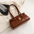 Sac à épaule rétro en similicuir marron avec fermoir doré et doubles lanières - Marron