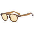 Retro amber translucent round glasses frame with silver rivets and light yellow lenses - Deep Olive