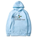Light blue Merry Christmas hooded sweatshirt with festive holly berry graphic print - S / Light Blue