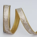 Champagne velvet Christmas ribbon with gold wired edges in a wavy S-shape display - 2.5cm*10 Yards / Light Champagne