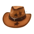 Brown western cowboy hat with bull head emblem and star patterns on a white background - One Size / Camel (Brown Bull Head)