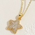 Gold star pendant necklace with white cubic zirconia pavé and fine chain link - White Zirconia (XL2593-5)