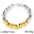 Two-tone silver and gold stainless steel bone chain bracelet, 200x11mm with lobster clasp - Gold Silver Bicolor Bone Chain (KB207210-Z)