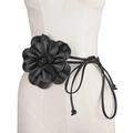 Bohemian PU leather waist rope with a large black floral ornament on a mannequin - Black