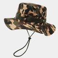 Detail showing tactical camo boonie hat with metal air vents and adjustable chin strap - M (56-58cm) / Woodland Camouflage (8#)