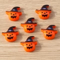 Set of six resin pumpkin charms with black wizard hats on a light wood background - 10 Pieces Pack / Pumpkin Witch Hat