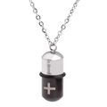 Edelstahl Kapsel Halskette mit Kreuz Anhänger und De Mood Gravur in Silber und Schwarz - Kreuz Pille / Schwarz