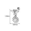 Silver flower pendant stud earring with butterfly screw back and sparkling zircon - Butterfly Flower (0181-1#) / Silver
