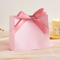 Elegant small pink wedding favor box with a premium satin bow and handle design - Small / Blank Pink (Pink Ribbon)