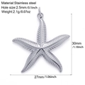 Silver stainless steel starfish pendant 30mm for DIY jewelry with size and weight specs - Starfish-S9