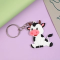 Cartoon cow keychain with cute black and white spotted silicone charm and metal ring - Cow