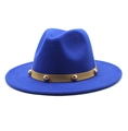 Detail of royal blue fedora hat with gold studded camel suede band on wide flat brim - M(56-58cm) / Sapphire Blue
