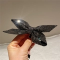 Elegant black bow hair clip featuring sparkling rhinestones on a metal claw clip - Style C Hair Clip / Black and Gray