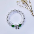 Exquisite sea blue beaded bracelet with white pearls and small silver bells decoration - Green Grass Bell Bracelet #sz21