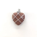 Barbie style heart necklace pendant in brown sandstone with silver wire wrap finish - Gold Sandstone
