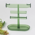 Transparent green jewelry organizer with multi-tier earring hooks and tray base - Dark Green
