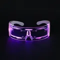 Cyberpunk LED glasses with futuristic purple glow and white frame for techno parties - C9 White Folding Legs Purple LED [Rechargeable]