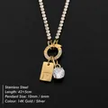 Elegante collana in acciaio inossidabile placcato oro 14K con cristallo e ciondolo F - Lettera F