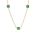 Elegant gold necklace set with green square zircon stones and gold bead chain detailing - E106 Emerald Green Zirconia Necklace