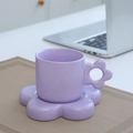 Purple flower shaped ceramic mug and saucer set with chunky handle for coffee - Flower Cup & Saucer - Purple