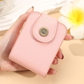 Pink Saffiano leather mini makeup pouch with mirror and golden sunflower buckle closure - Pink