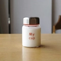 Mini 150ml borosilicate glass jar with silver metal lid and orange My Cup text - Red 200ml